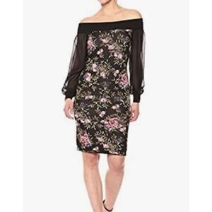 Rachel Rachel Roy floral Off shoulder sheer arm dress M